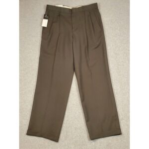 Slates Dress Pants FITS 32X30 Tag size 34x34 Olive Wool Blend Gabardine Pleated